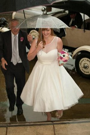 A-Linie Reißverschluss wadenlanges Brautkleid mit Juwel Ausschnitt aus Tüll - Bild 4
