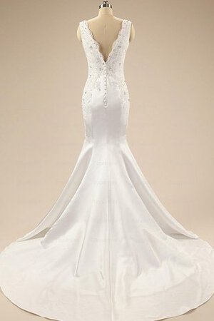 Robe de mariée avec perle décolleté dans le dos de sirène en satin de col en v - Photo 3