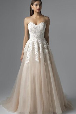 Robe de mariée naturel col en forme de cœur en dentelle appliques cordon - Photo 1