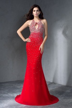 Perlenbesetztes Ärmellos Normale Taille Neckholder Attraktives Abendkleid - Bild 3
