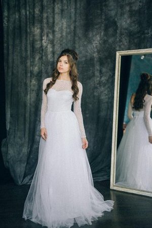 Robe de mariée facile col en bateau avec ruban ligne a de traîne courte - Photo 3