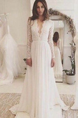 V-Ausschnitt Chiffon Ärmellos luxus langes Brautkleid mit Bordüre - Bild 1