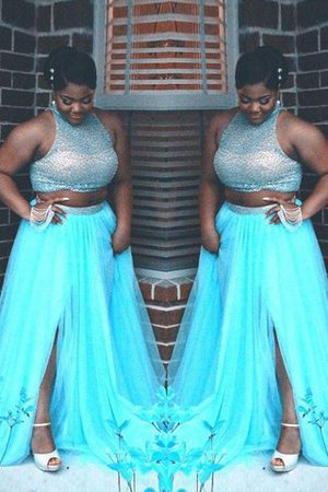 A-Linie hoher Ausschnitt Tüll Ballkleid mit Perlen in Übergröße - Bild 1