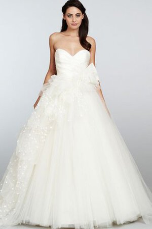 Robe de mariée naturel de col en cœur longueur au ras du sol en tulle - Photo 1