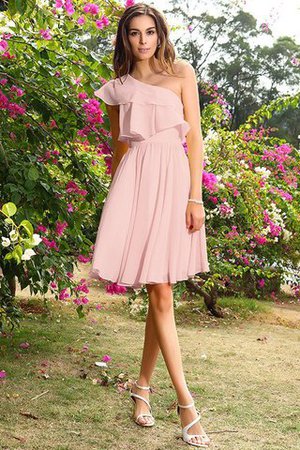 One Schulter Natürliche Taile Chiffon A-Linie Kurzes Brautjungfernkleid - Bild 21