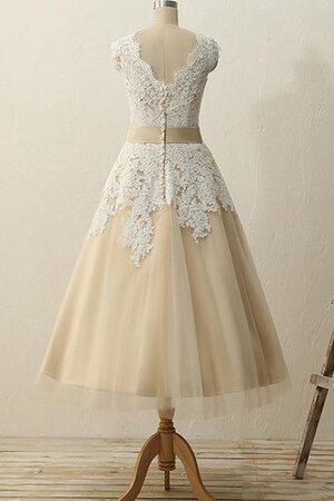 Robe demoiselle d'honneur naturel fermeutre eclair de col en v en tulle jusqu'au mollet - Photo 1