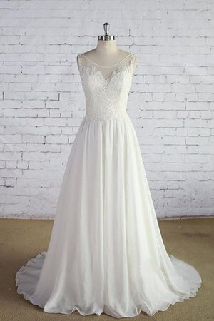 Abito da Sposa in Chiffon A Terra in Pizzo Tondo Spazzola Treno A-Line - Foto 1