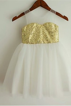 Robe de cortège enfant naturel en tulle avec fleurs longueur mollet encolure ronde - Photo 1