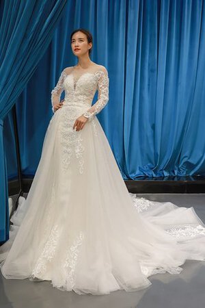 Robe de mariée avec manche longue encolure ronde élégant textile en tulle luxueux - Photo 8