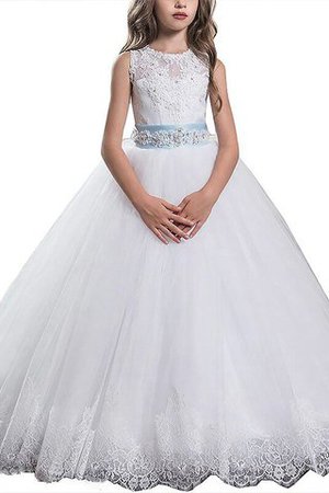 Robe de cortège enfant naturel manche nulle de mode de bal avec fleurs en tulle - Photo 1