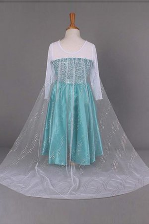 Natürliche Taile Schaufel-Ausschnitt Bodenlanges Anständiges Blumenmädchenkleid mit Blume - Bild 2