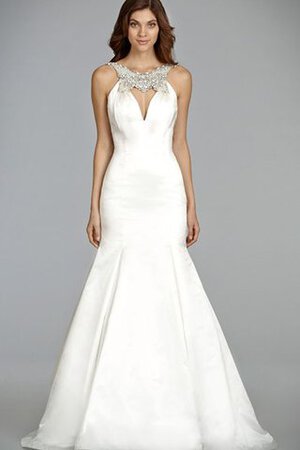 Abito da Sposa in Raso Senza Maniche Sirena con Applique con Perline V-Scollo - Foto 3