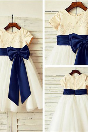 Kurze Ärmeln Reißverschluss Prinzessin A-Linie Tüll Blumenmädchenkleid - Bild 5