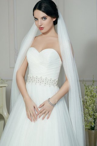 A linie Ärmelloses gerüschtes langes Brautkleid aus Tüll mit Rücken Schnürung - Bild 2