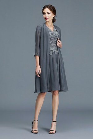 Robe mère de mariée intemporel de col en v en chiffon ligne a avec sans manches - Photo 1