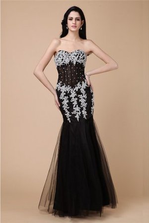 Robe de bal avec sans manches appliques fermeutre eclair en satin avec perle - Photo 1