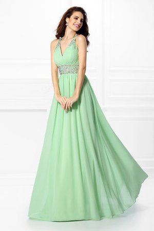 A Linie Breiter Träger Chiffon Sittsames Ballkleid mit Perlen - Bild 1