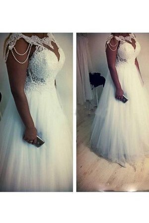 Abito da Sposa con Manica Corte con Piega A-Line Cerniera favola con Perline - Foto 2