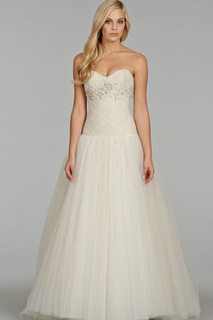 Abito da Sposa con Criss-cross Ball Gown in Tulle con Cristino con Piega Senza Maniche - Foto 1
