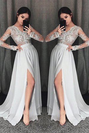 Normale Taille Modisch A-Line Abendkleid mit Bordüre aus Chiffon - Bild 1