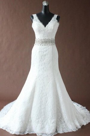 Paillette Perlenbesetztes V-Ausschnitt langes Brautkleid aus Spitze mit Pailletten - Bild 3