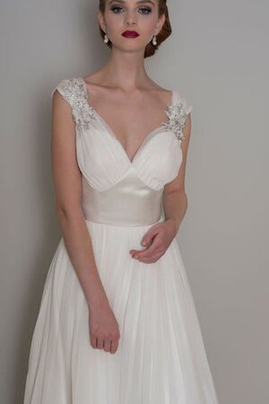 Abito da Sposa in Organza V-Scollo A Terra Naturale Cappellino con Piega - Foto 3