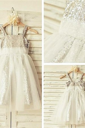 Robe de cortège enfant jusqu'au sol en tissu pailleté avec zip avec fleurs a-ligne - Photo 2