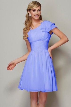 Drapiertes Chiffon A Linie Spaghetti Träger Mini Brautjungfernkleid - Bild 17