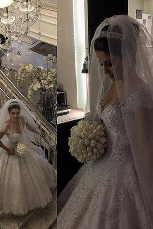 Duchesse-Linie Normale Taille Bodenlanges Extravagantes Brautkleid mit Perlen - Bild 3