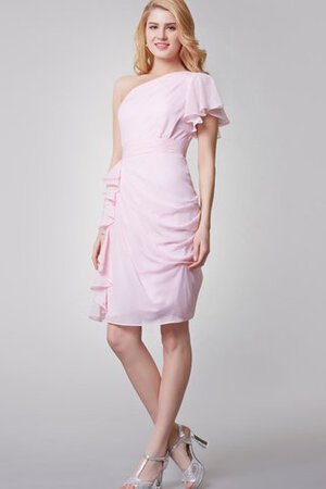Robe demoiselle d'honneur informel d'épaule asymétrique au drapée avec zip avec chiffon - Photo 2