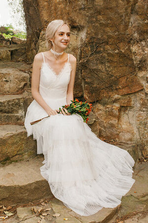 Abito da sposa senza maniche con increspature bellissima tubino naturale in pizzo - Foto 3