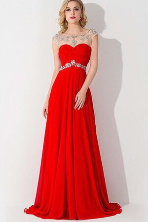 Vintage gerüschtes Chiffon Schaufel-Ausschnitt Perlenbesetztes schlichtes Abendkleid - Bild 3