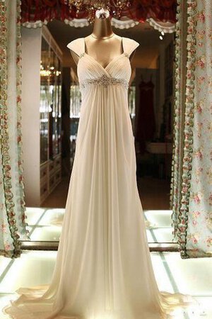 Robe de mariée avec manche courte col en reine avec chiffon avec perle a plage - Photo 1