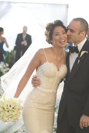 Abito da Sposa Coda A Strascico Corto Retro Sirena in Tulle Senza Maniche - Foto 2