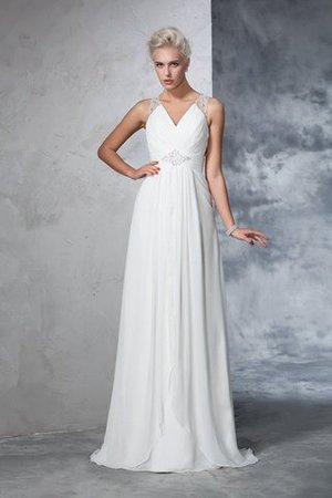 Robe de mariée de col en v manche nulle a-ligne ruché en chiffon - Photo 1