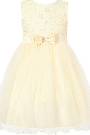 Spitze normale Taille Ärmelloses Perlenbesetztes knielanges Blumenmädchenkleid mit Bordüre - Bild 1