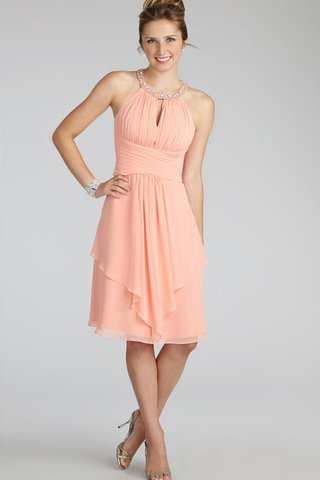 Chiffon Juwel Ausschnitt kurzes Brautjungfernkleid mit Perlen - Bild 2