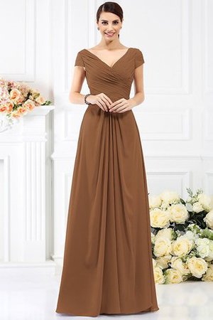 Chiffon Prinzessin Bodenlanges Brautjungfernkleid mit Kurzen Ärmeln mit Drapierung - Bild 4