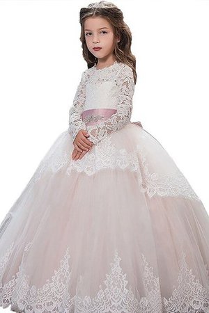 Juwel Ausschnitt Tüll Langärmeliges Duchesse-Linie Blumenmädchenkleid mit Bordüre - Bild 1