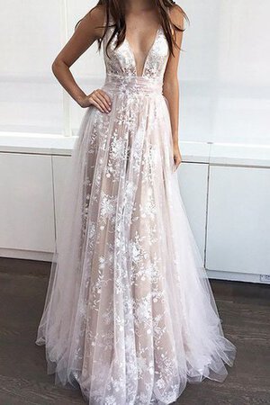 A-Linie Spitze Ärmelloses luxus Ballkleid mit tiefem V-Ausschnitt mit Plissierungen - Bild 1