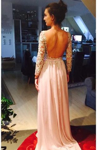 Abito da Damigella Spazzola Treno in Chiffon con Maniche Lunghe Schiena Nuda in pizzo Naturale - Foto 2