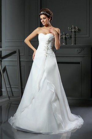 Ärmelloses Gerüschtes Satin Sittsames Brautkleid mit Kapelle Schleppe - Bild 1