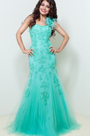 Ärmelloses natürliche Taile Meerjungfrau Tüll Perlenbesetztes Ballkleid mit Applike - Bild 1