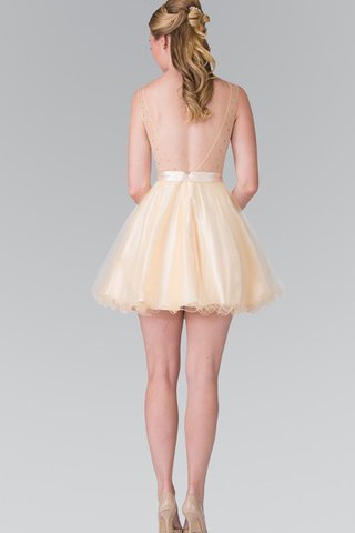 Perlenbesetztes mini tiefer V-Ausschnitt schlichtes Abschlusskleid mit Gürtel ohne Ärmeln - Bild 2