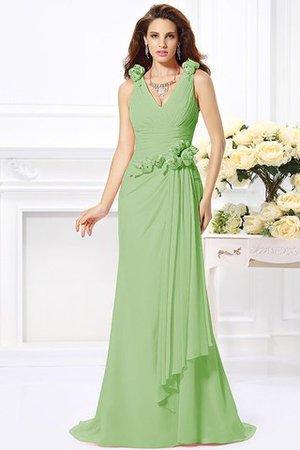 Robe demoiselle d'honneur naturel longue avec fleurs manche nulle de col en v - Photo 25