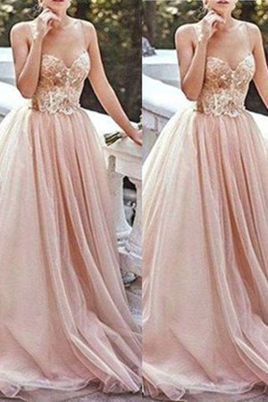 Robe de bal avec perle a-ligne de col en cœur manche nulle en tulle - Photo 1