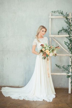 Plissiertes Chiffon romantisches glamouröses Modern Brautkleid mit gekappten Ärmeln - Bild 1