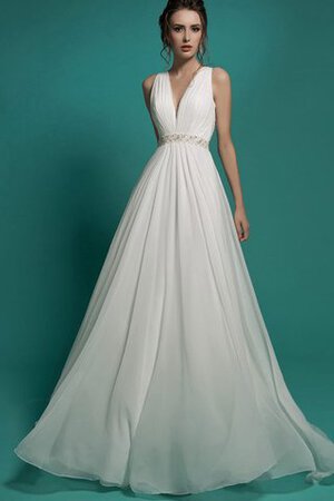 Abito da Sposa in Chiffon con Piega con Perline moda Spazzola Treno A Terra - Foto 1