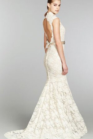Robe de mariée naturel de sirène longueur au ras du sol de col haut trou de serrure - Photo 6