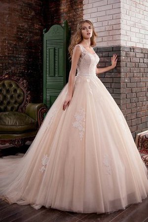 Kapelle Schleppe Vintage normale Taille langes tiefer V-Ausschnitt bodenlanges Brautkleid - Bild 2